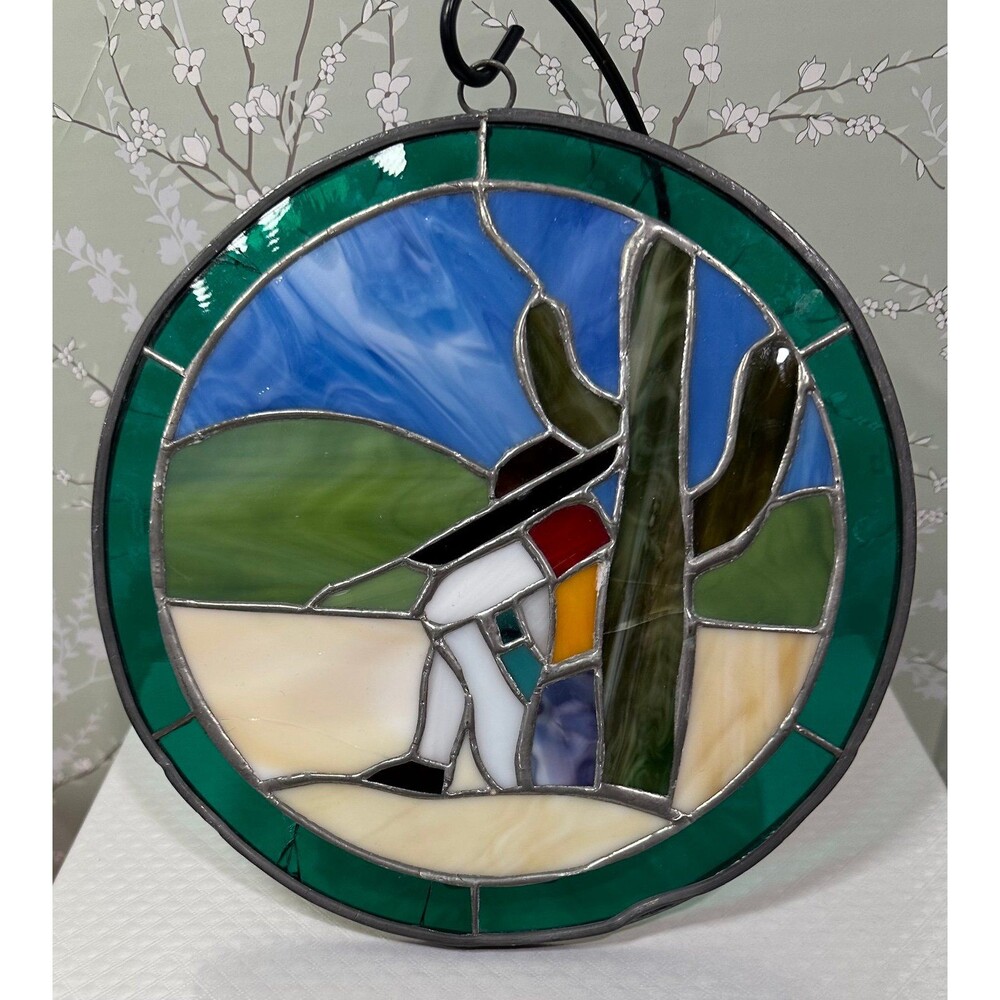 Vintage Southwestern Stained Glass Suncatcher - Siesta Desert Scene